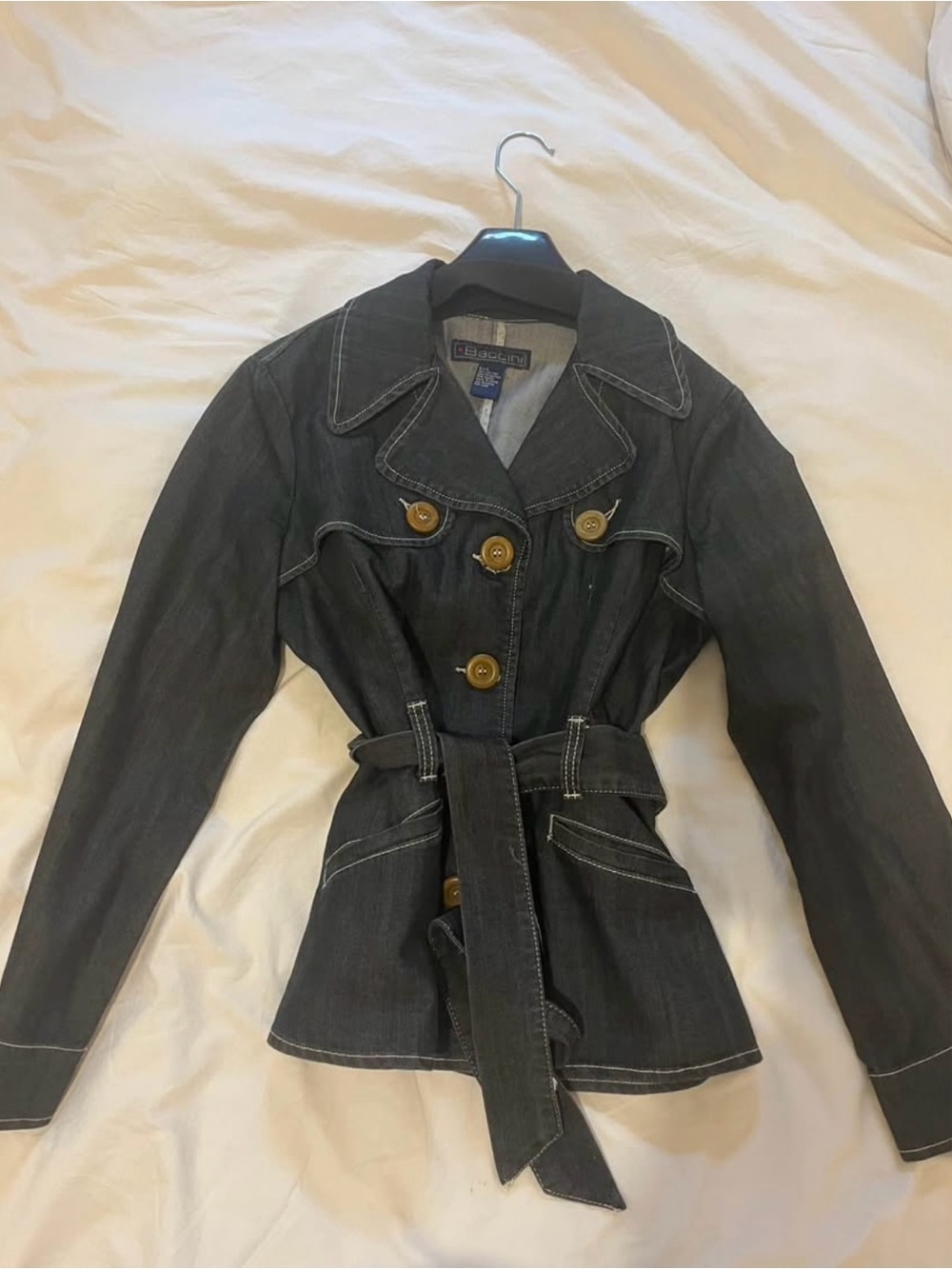 Eddie Bauer Denim Belted Jacket with Contrast Stitching